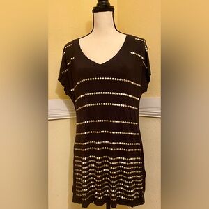 Bisou Bisou Black and Gold Short Sleeve Top; adorned with studs through-out.